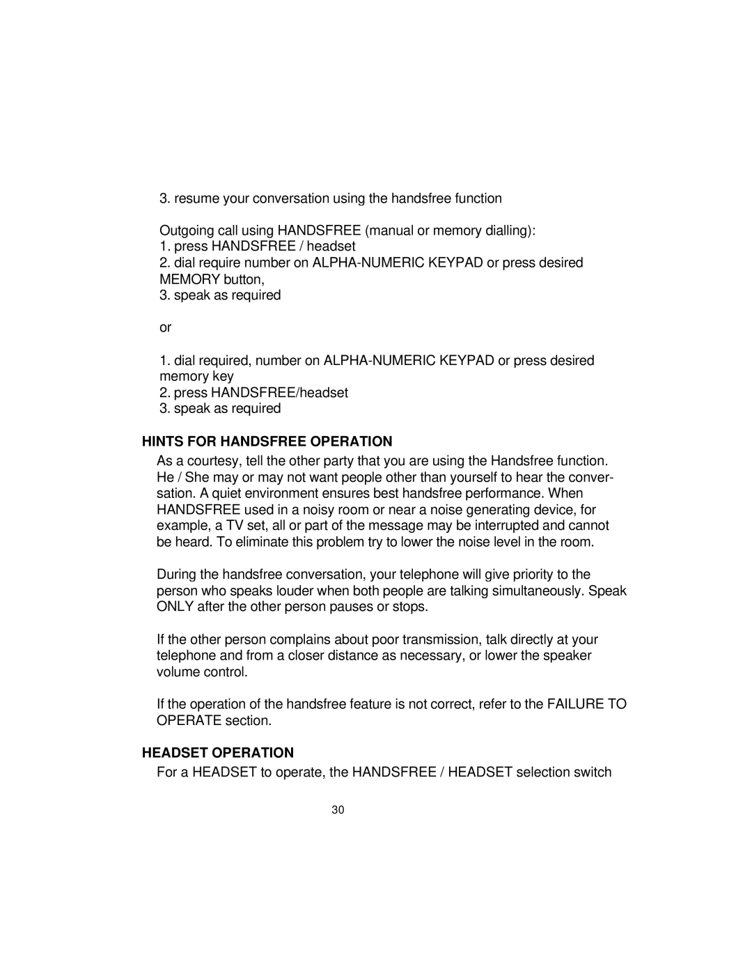 Interquartz 9859 manual Hints for Handsfree Operation, Headset Operation 