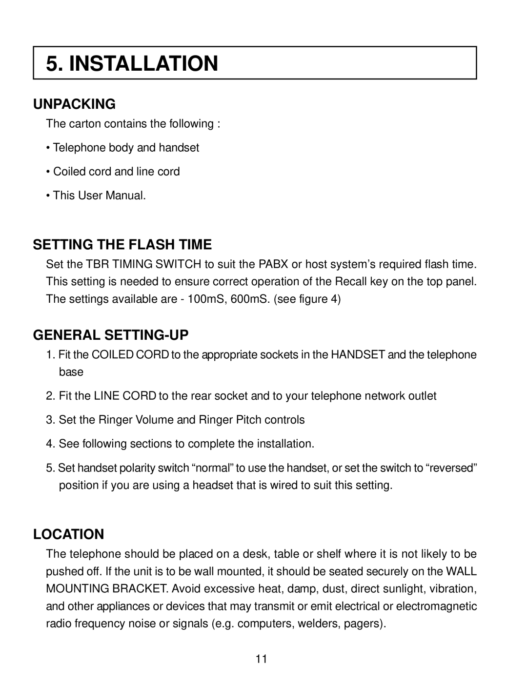 Interquartz IQ331 manual Installation, Unpacking, Setting the Flash Time, General SETTING-UP, Location 