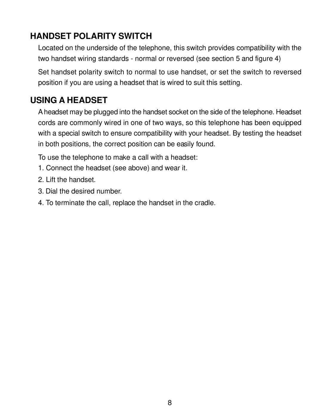 Interquartz IQ331 manual Handset Polarity Switch, Using a Headset 