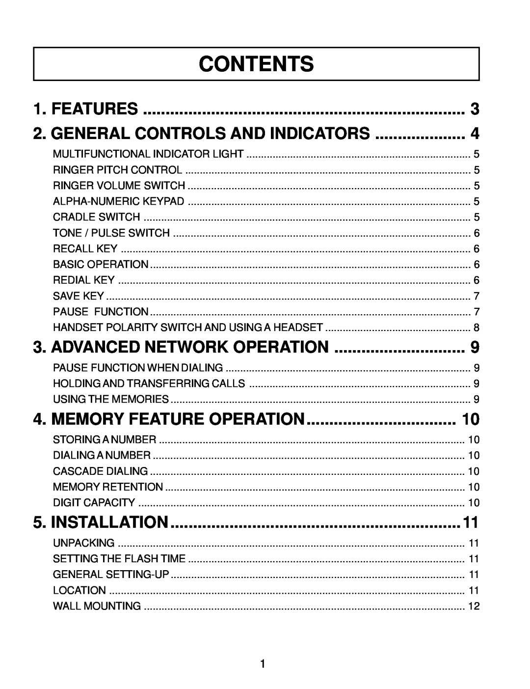 Interquartz IQ331 manual Contents, Features, Memory Feature Operation, Installation, General Controls And Indicators 