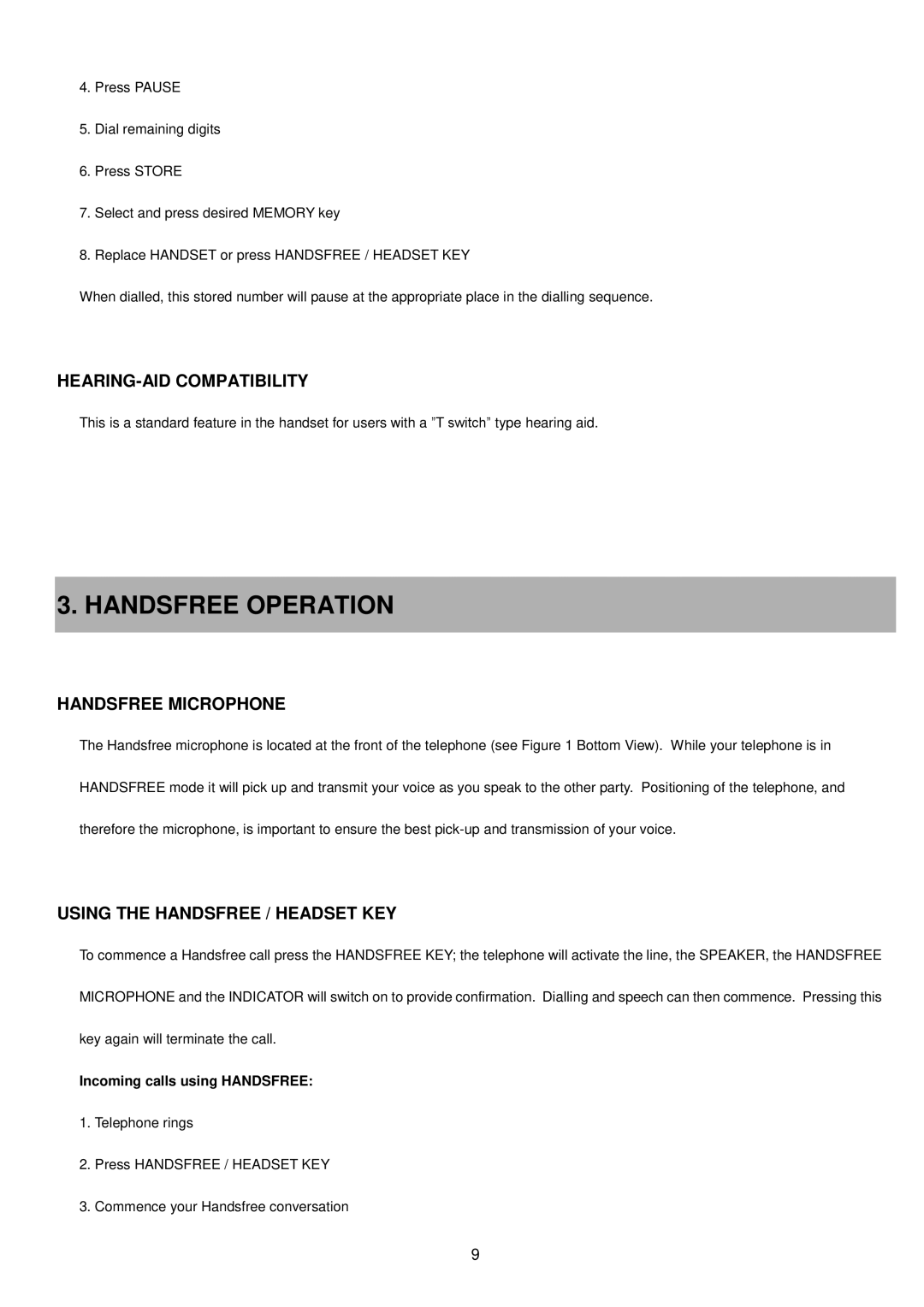 Interquartz IQ333 Handsfree Operation, HEARING-AID Compatibility, Handsfree Microphone, Using the Handsfree / Headset KEY 