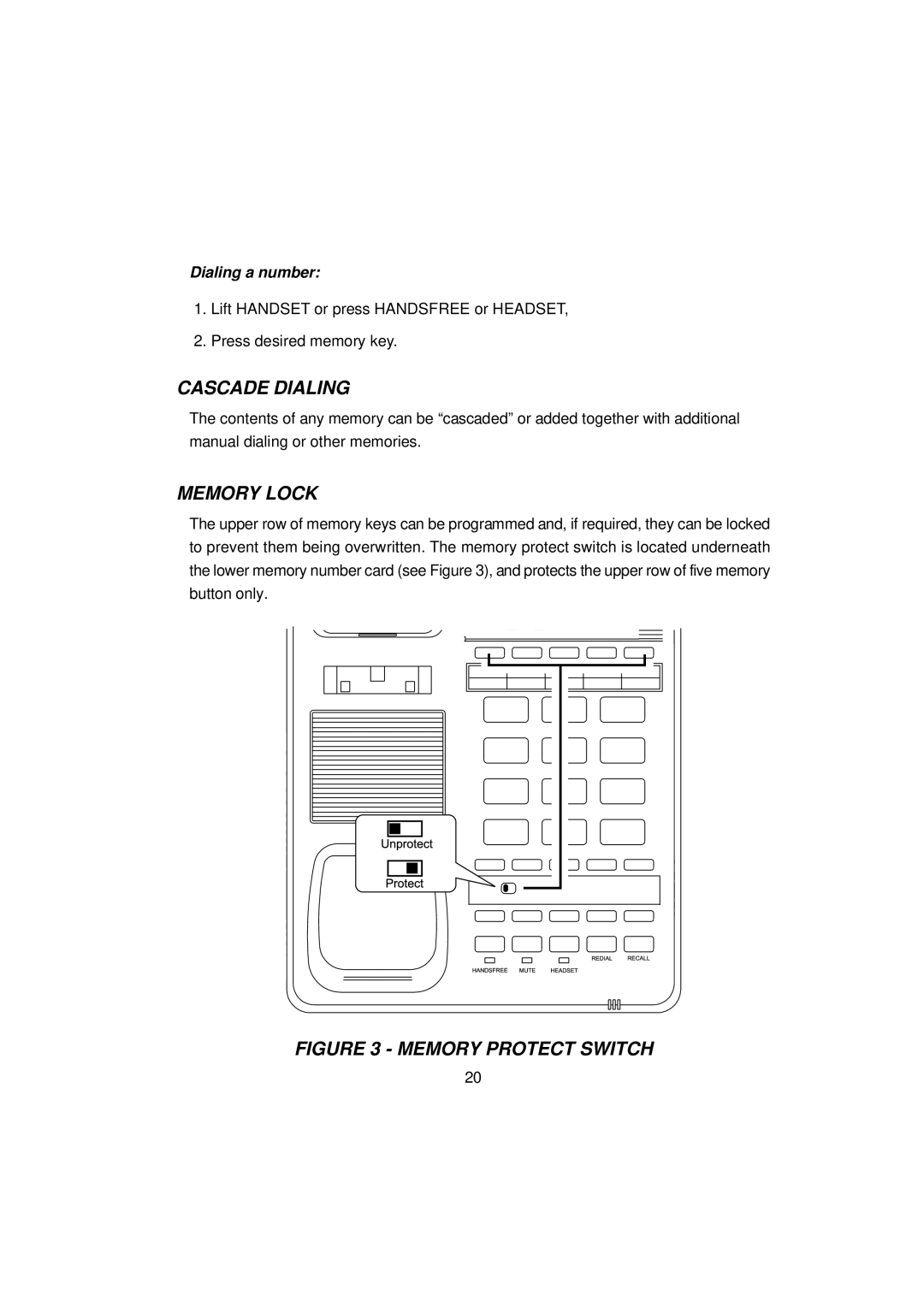 Interquartz IQ560E manual Cascade Dialing, Memory Lock, Dialing a number 