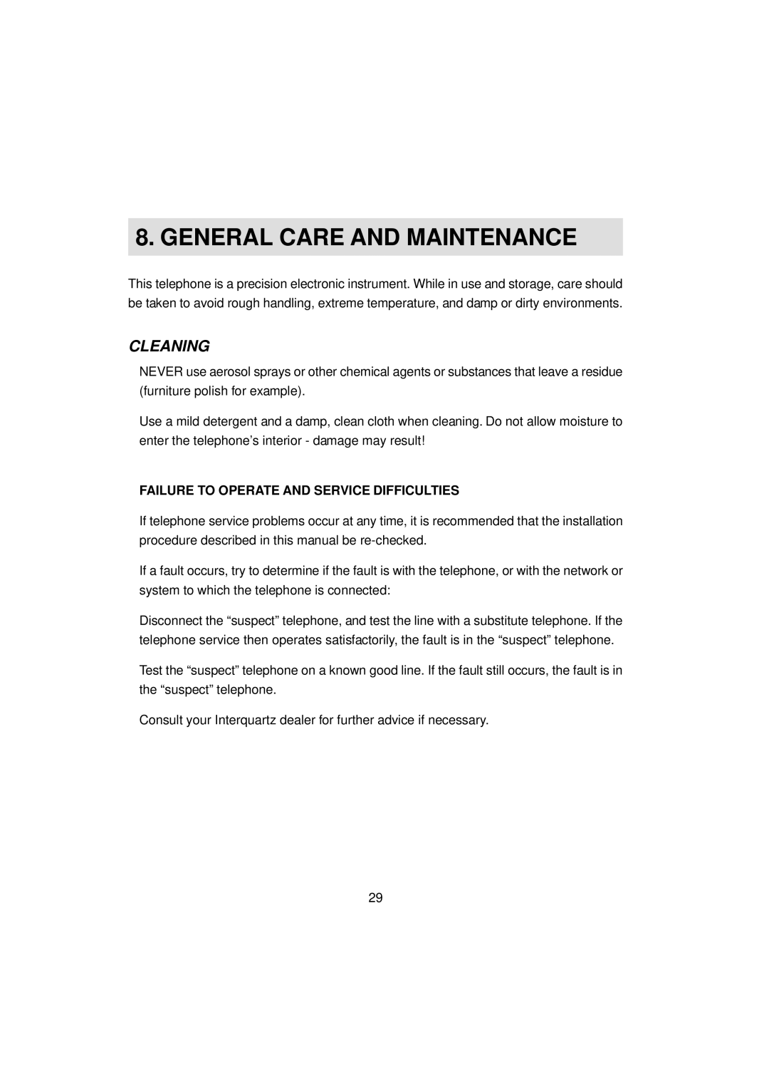 Interquartz IQ560E manual General Care and Maintenance, Cleaning 