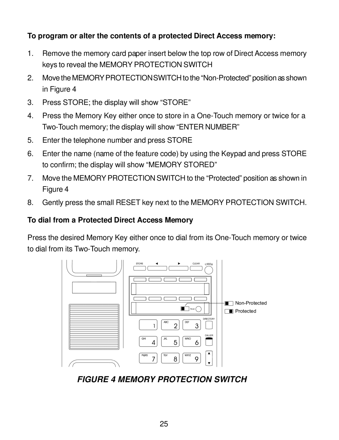 Interquartz IQ750 manual Memory Protection Switch, To dial from a Protected Direct Access Memory 