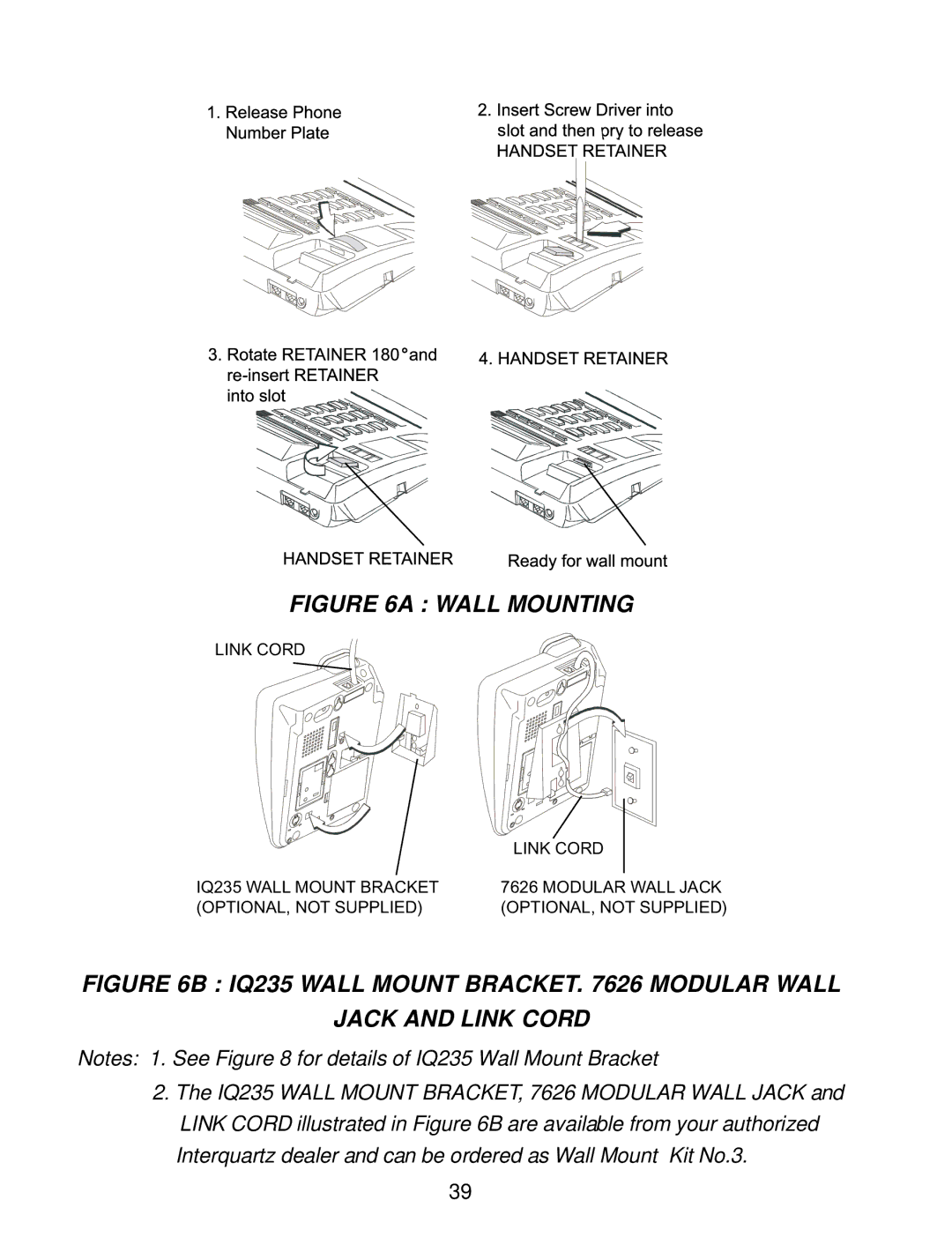 Interquartz IQ750 manual IQ235 Wall Mount Bracket Modular Wall Jack and Link Cord 