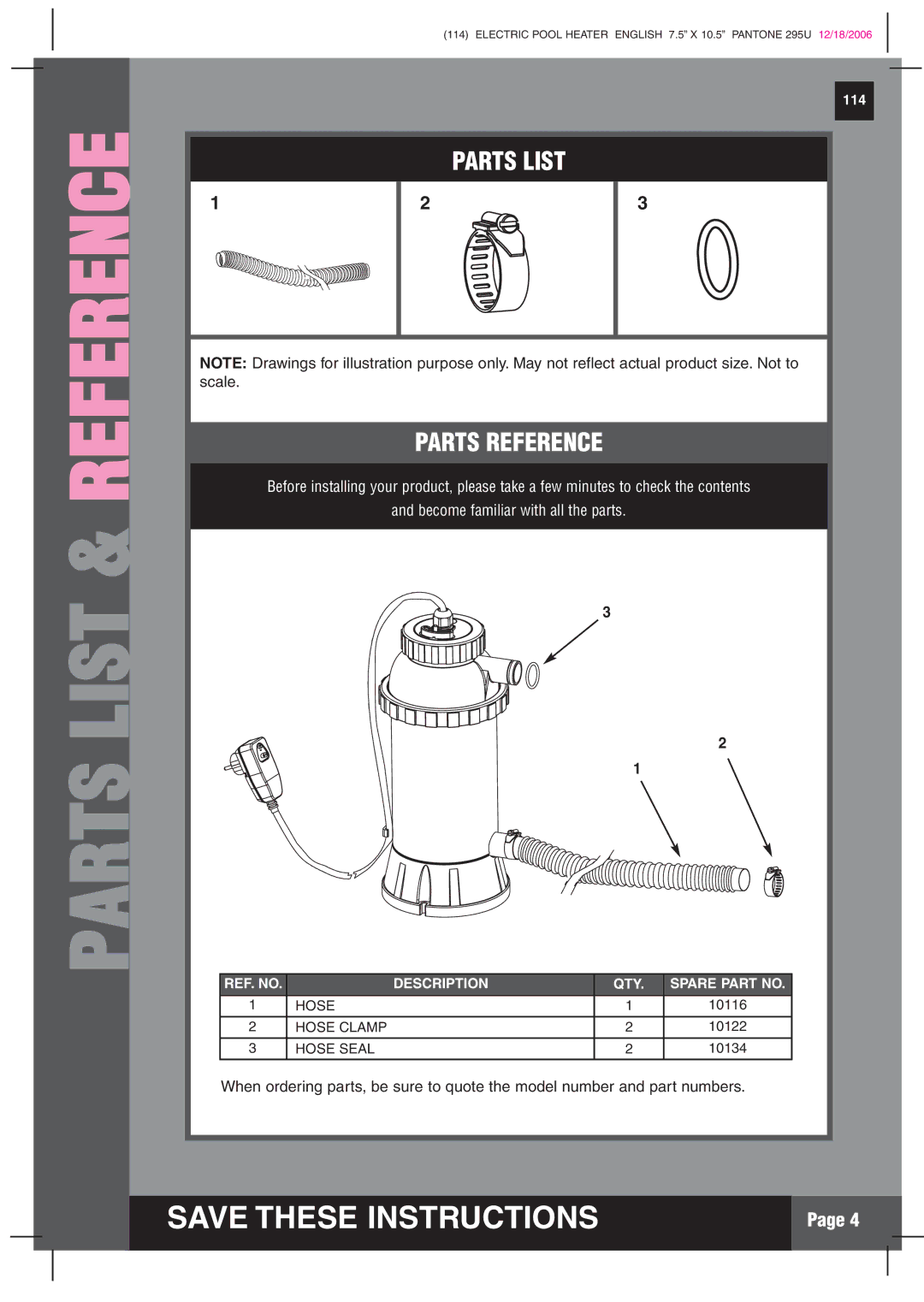 Intex Recreation HT30220 manual Parts List & Reference, Parts List Parts Reference 