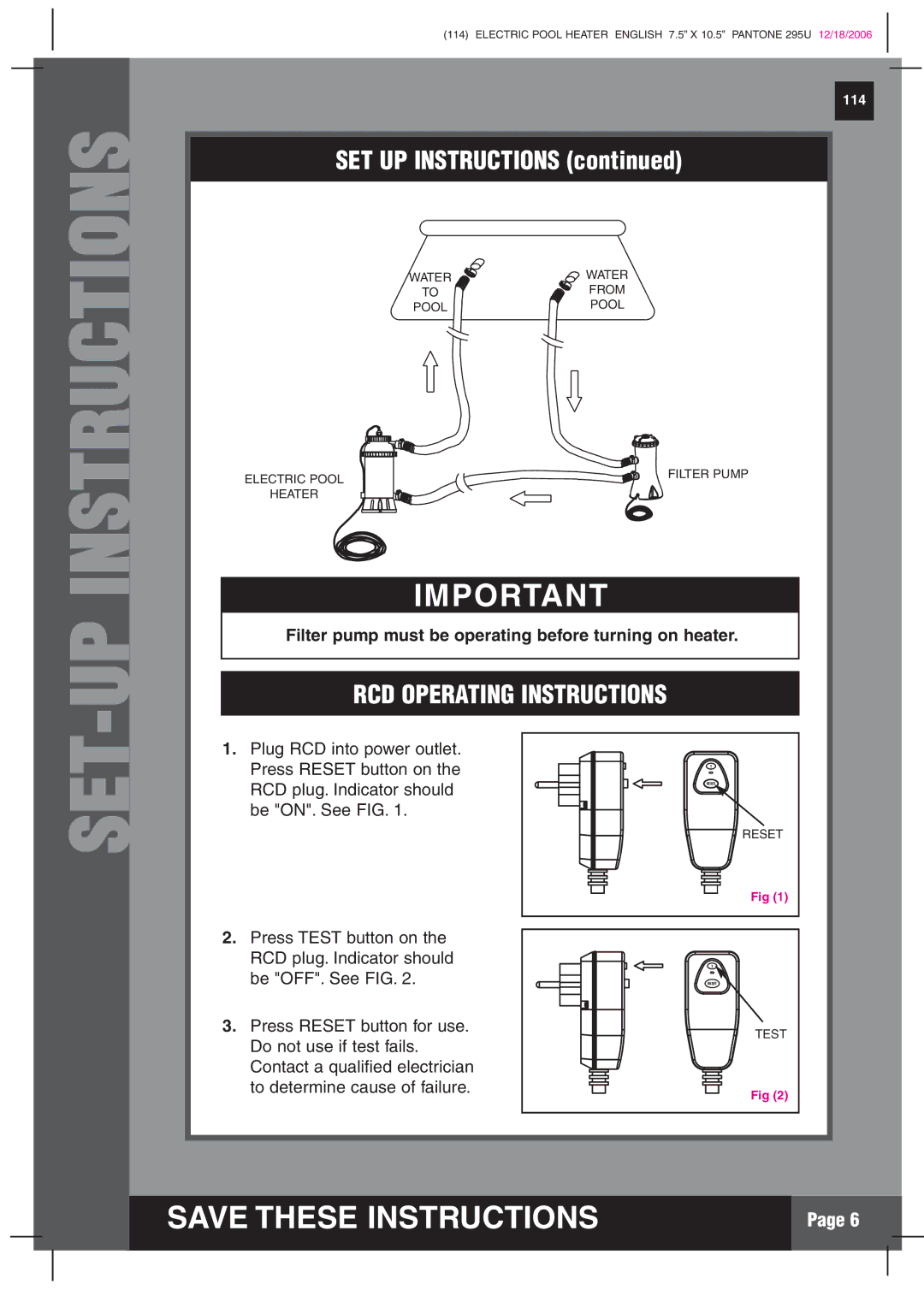 Intex Recreation HT30220 manual UP Instructions, RCD Operating Instructions 