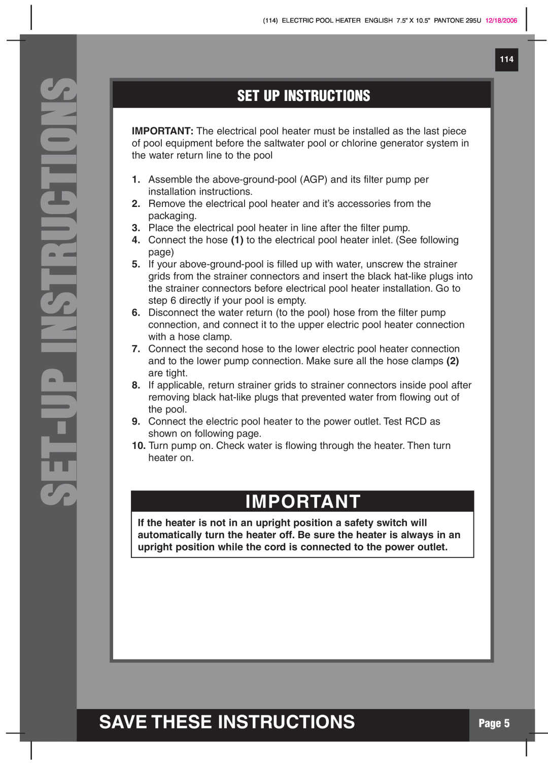 Intex Recreation HT30220 manual Set-Upinstructions, Set Up Instructions, Save These Instructions, Page 