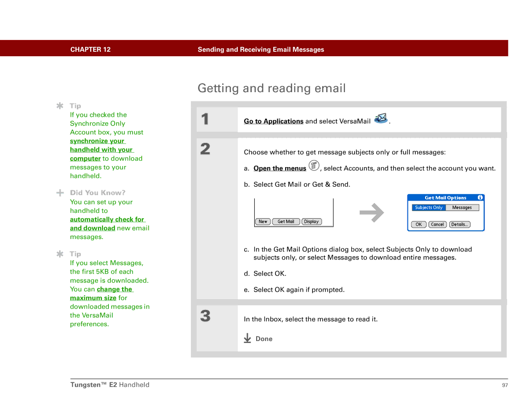 Int'l Wireless E2 manual Getting and reading email, Done 