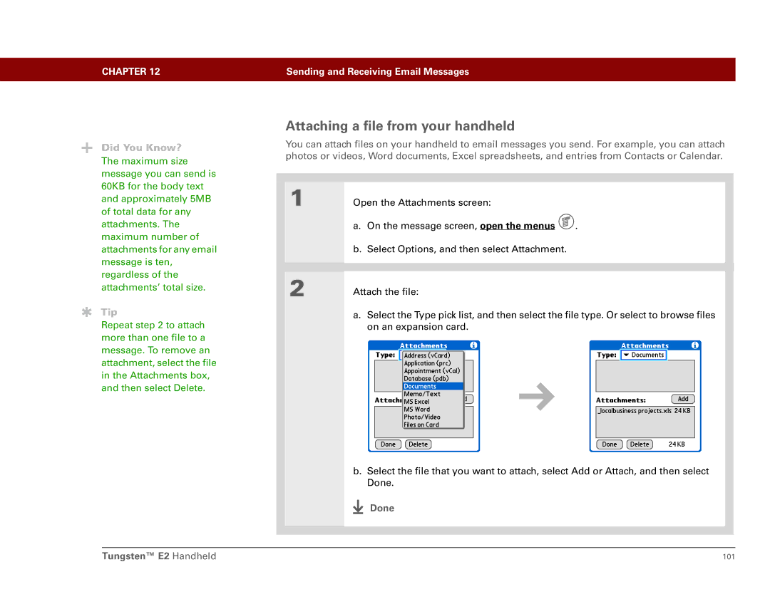 Int'l Wireless E2 manual Attaching a file from your handheld 