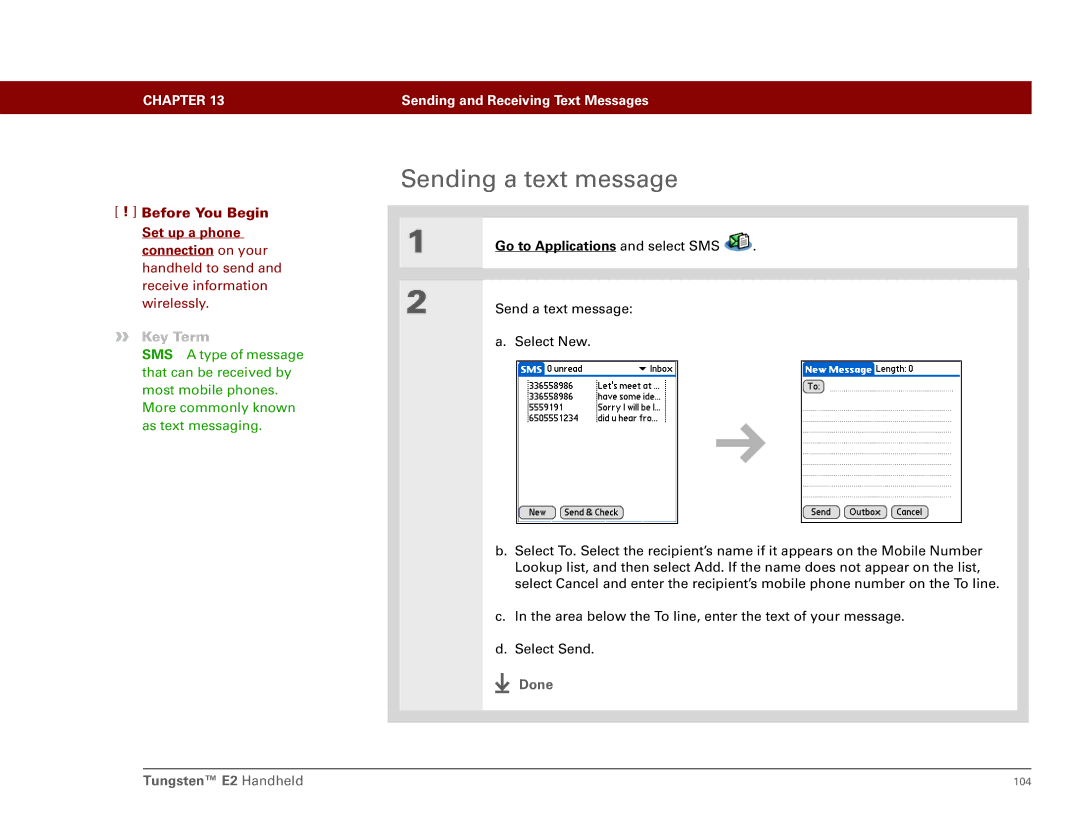 Int'l Wireless E2 manual Sending a text message, Go to Applications and select SMS 