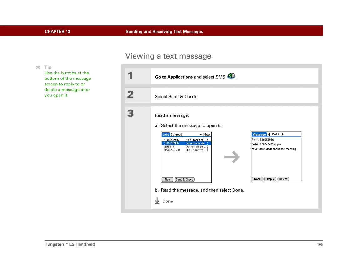 Int'l Wireless E2 manual Viewing a text message 