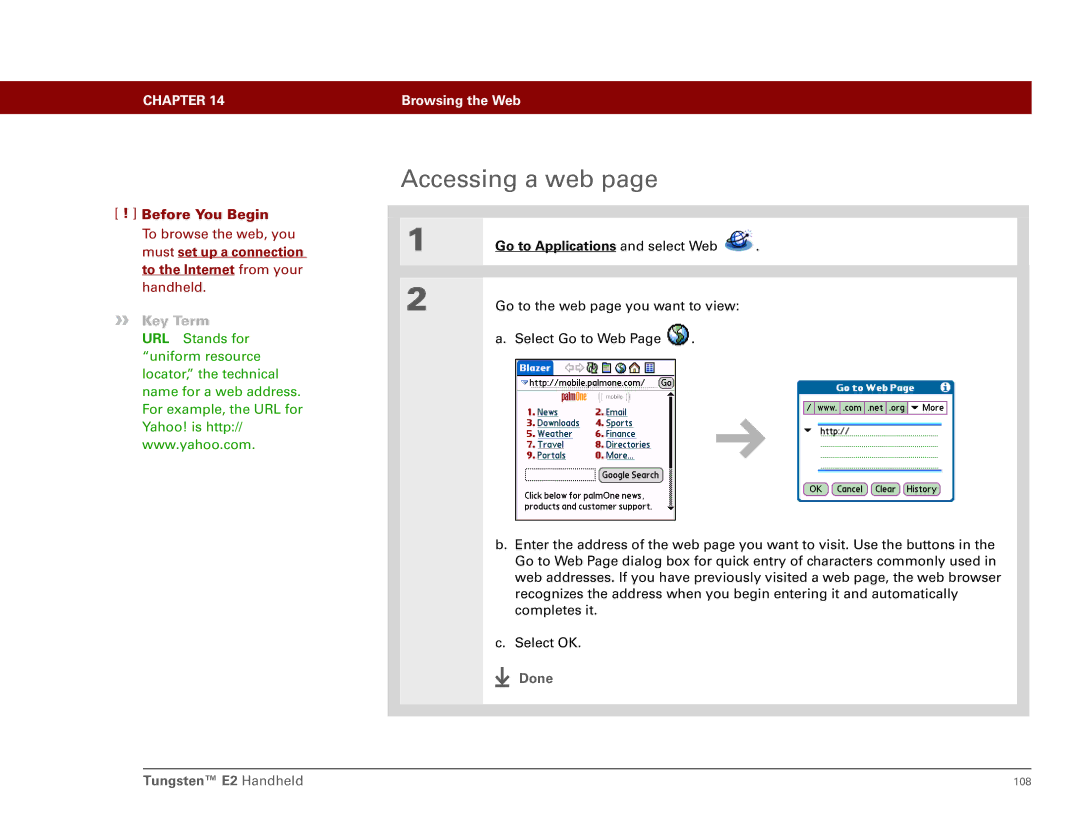 Int'l Wireless E2 manual Accessing a web, Go to Applications and select Web 