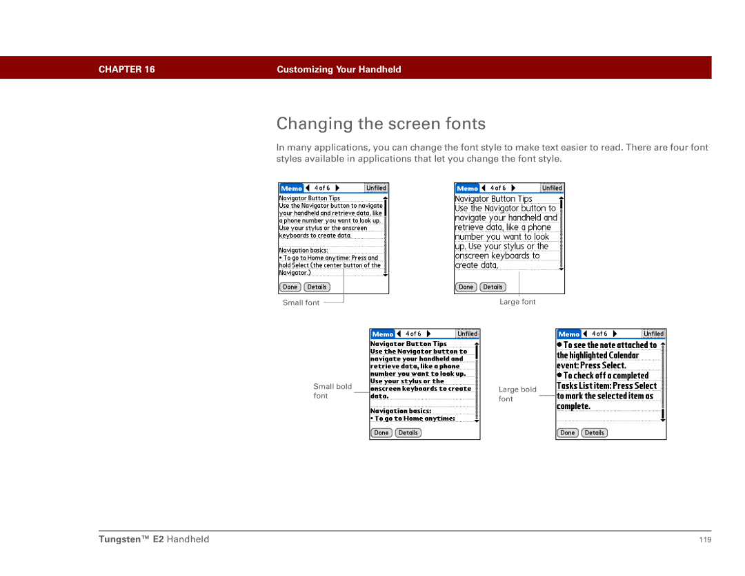 Int'l Wireless E2 manual Changing the screen fonts 