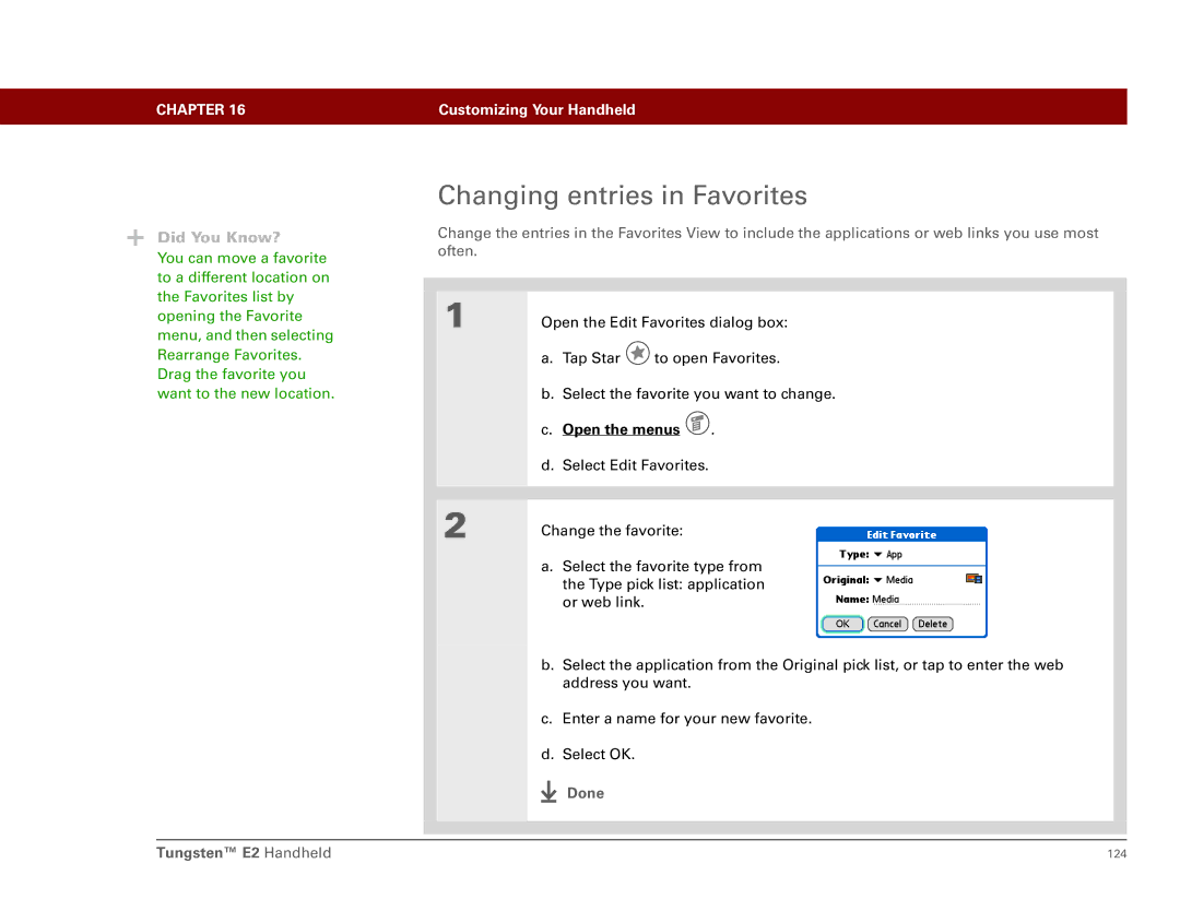 Int'l Wireless E2 manual Changing entries in Favorites 