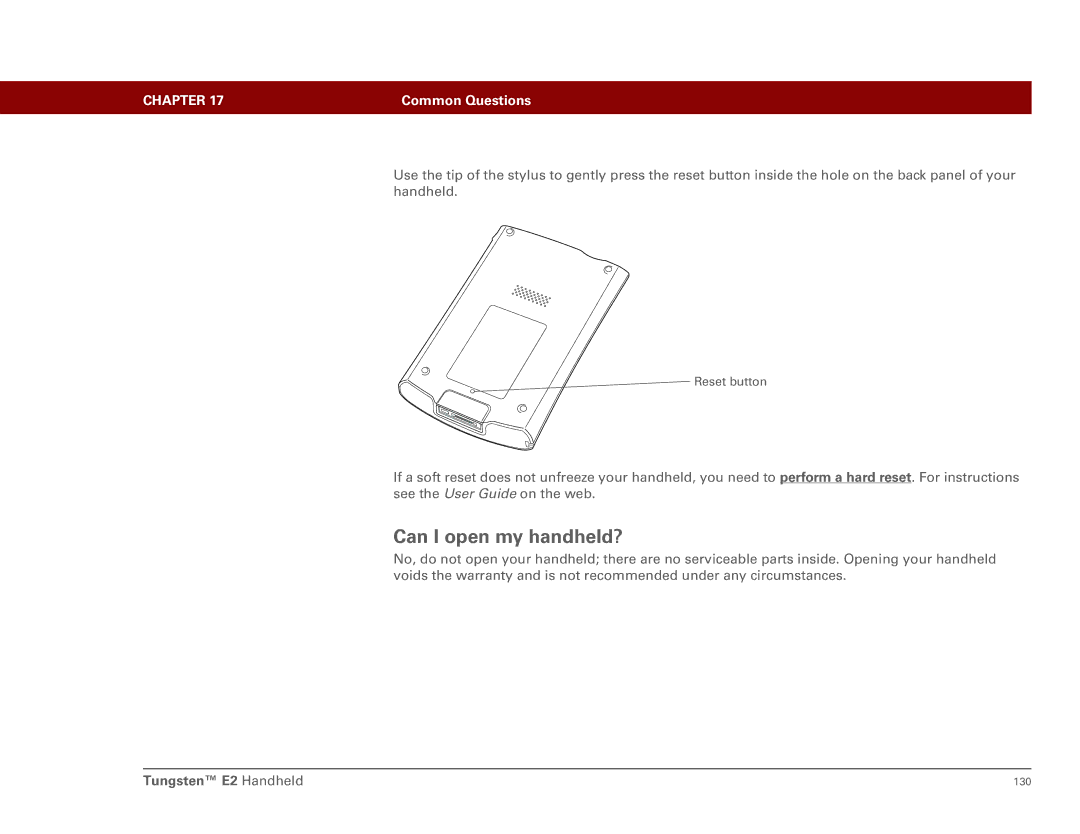 Int'l Wireless E2 manual Can I open my handheld? 