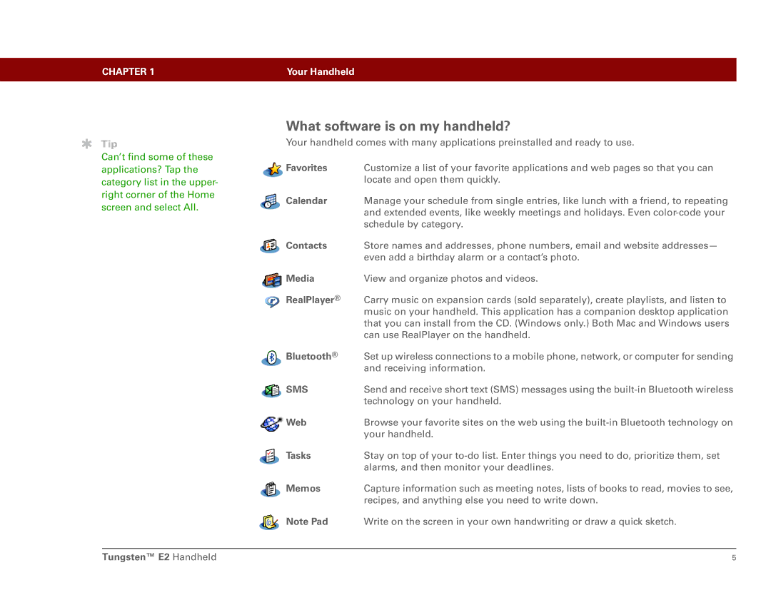 Int'l Wireless E2 manual What software is on my handheld? 