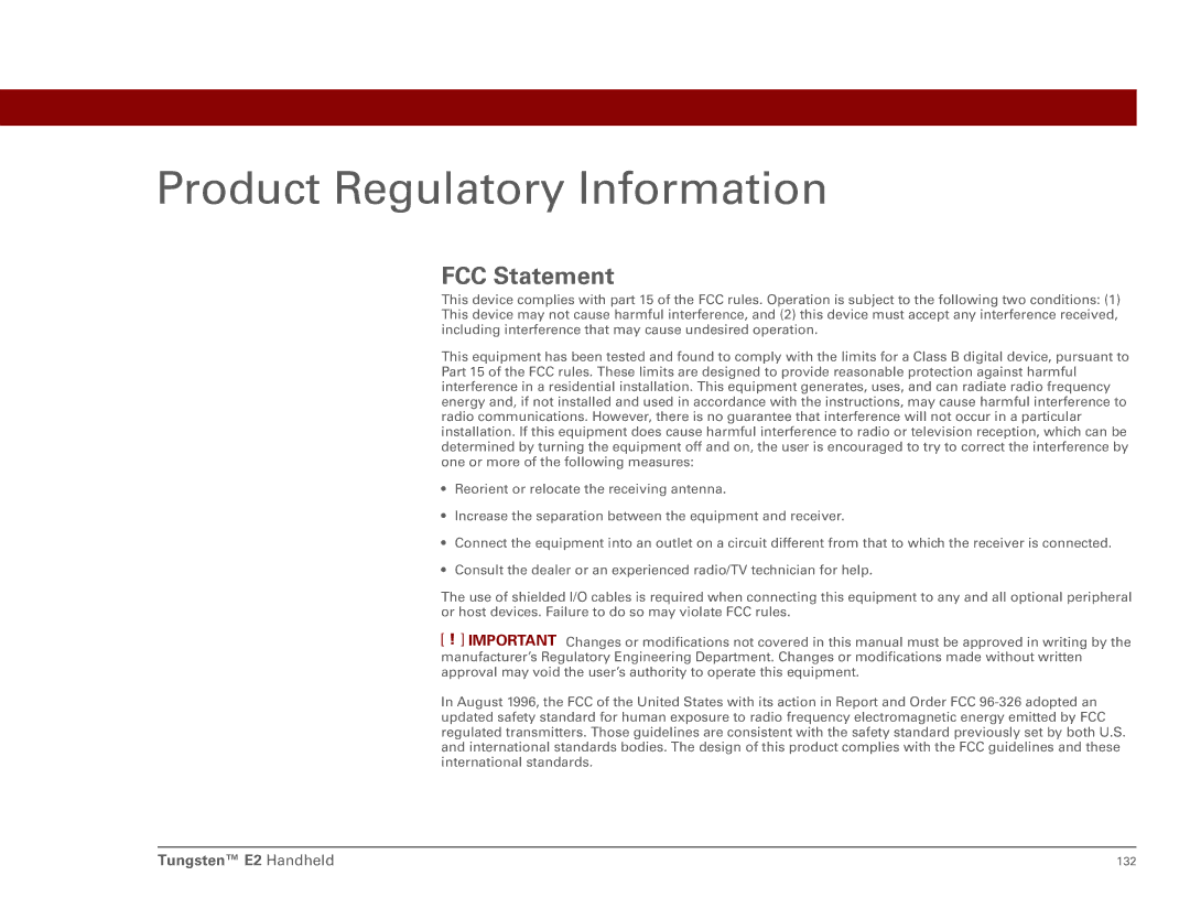 Int'l Wireless E2 manual Product Regulatory Information, FCC Statement 