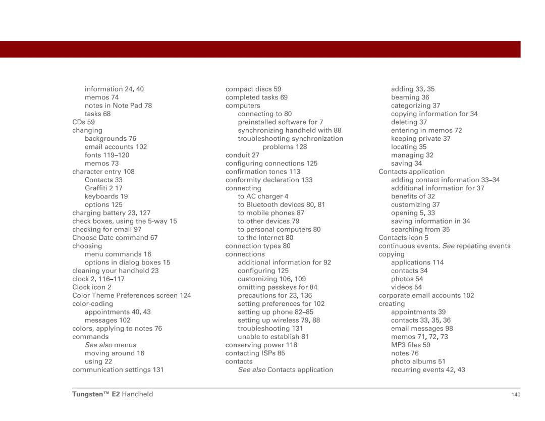 Int'l Wireless E2 manual See also menus moving around 16 using 