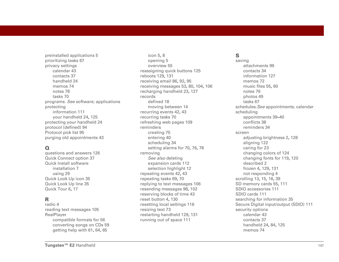 Int'l Wireless E2 manual See also deleting expansion cards 112 selection highlight 