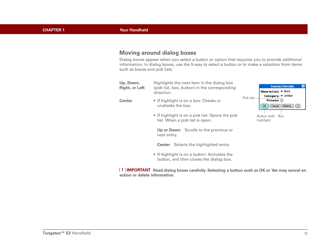 Int'l Wireless E2 manual Moving around dialog boxes 