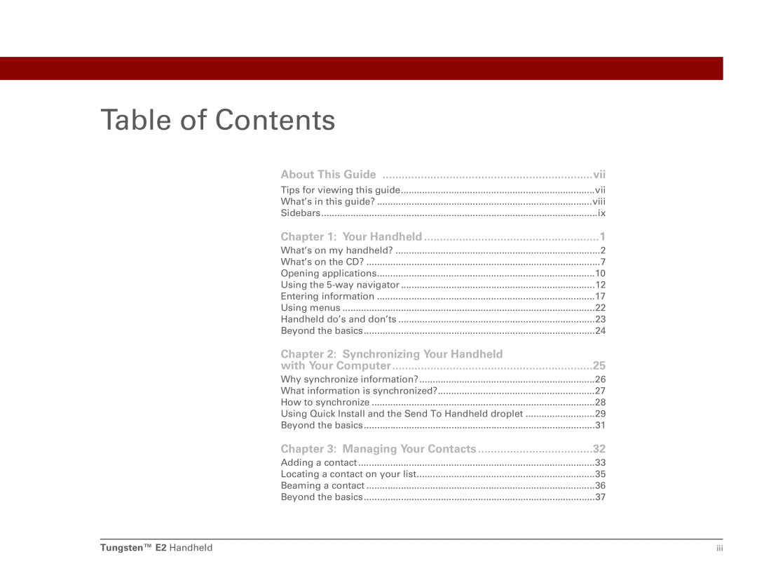 Int'l Wireless E2 manual Table of Contents 