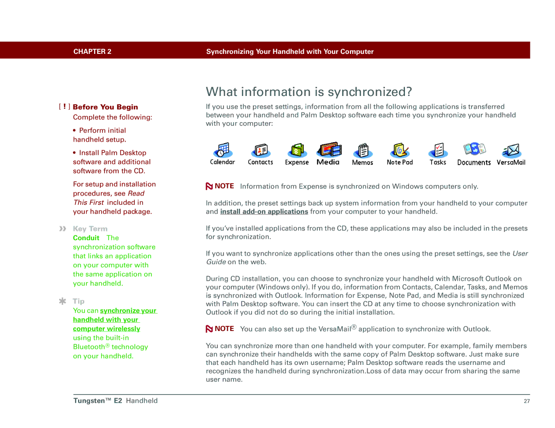 Int'l Wireless E2 manual What information is synchronized?, Conduit 