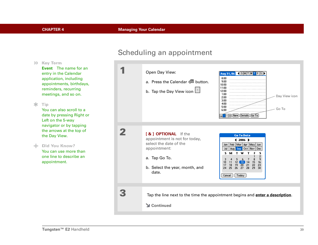 Int'l Wireless E2 manual Scheduling an appointment, Optional If 