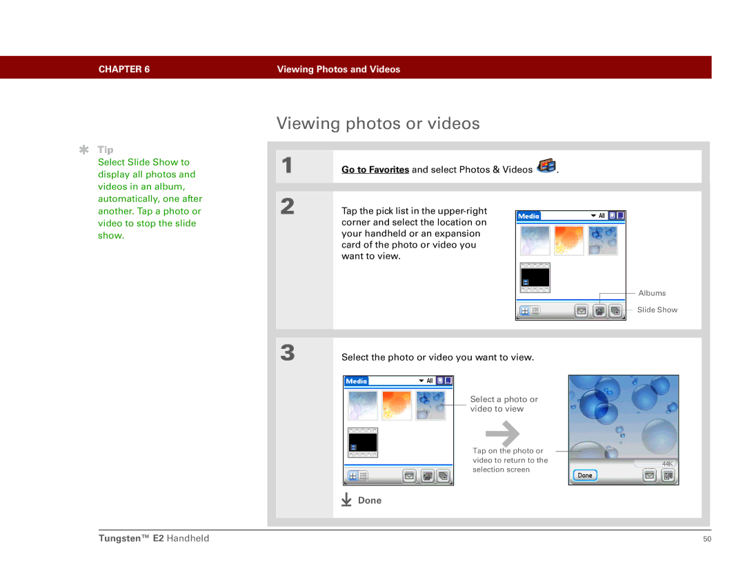 Int'l Wireless E2 manual Viewing photos or videos, Select the photo or video you want to view 