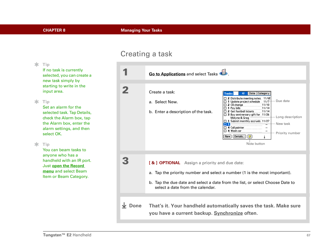 Int'l Wireless E2 manual Creating a task, Go to Applications and select Tasks 