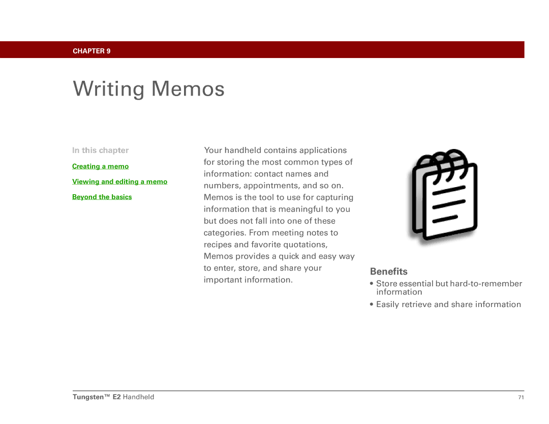 Int'l Wireless E2 manual Writing Memos, Benefits 