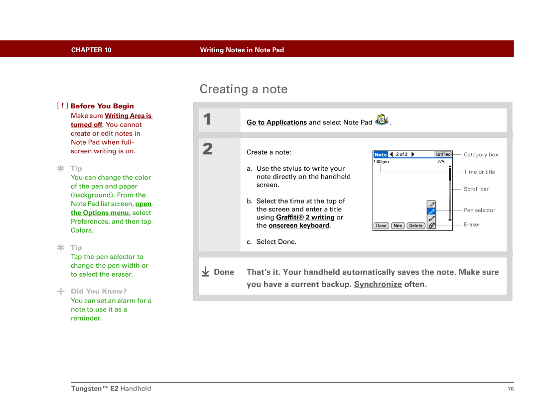 Int'l Wireless E2 manual Creating a note 