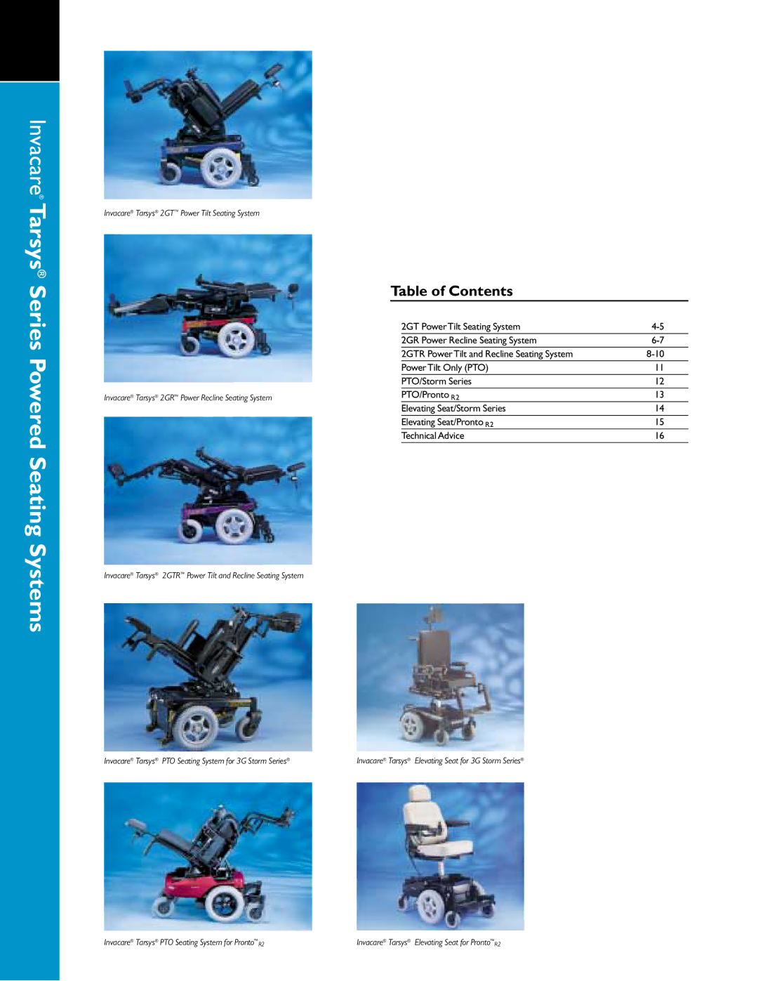 Invacare 00-313 manual Invacare Tarsys Series Powered Seating Systems, Table of Contents 