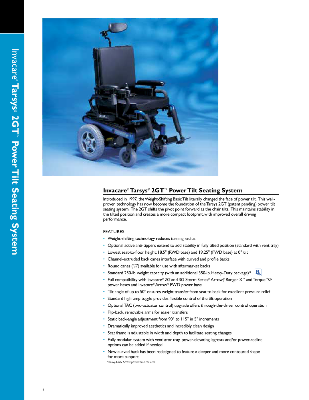 Invacare 00-313 manual Invacare Tarsys 2GT Power Tilt Seating System 