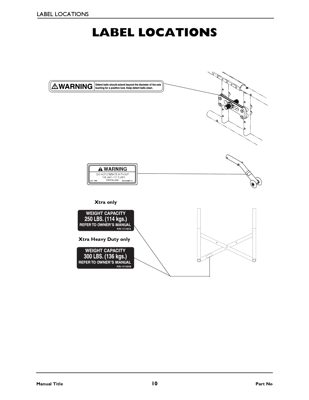 Invacare 1026793 manual Label Locations 