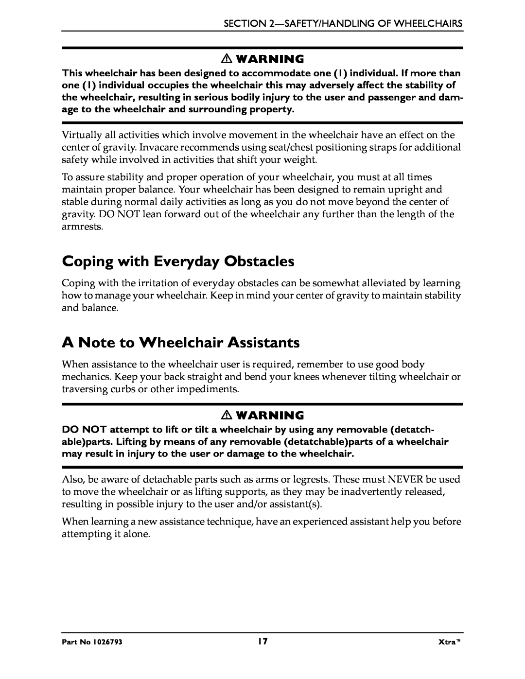 Invacare 1026793 manual Coping with Everyday Obstacles, A Note to Wheelchair Assistants 