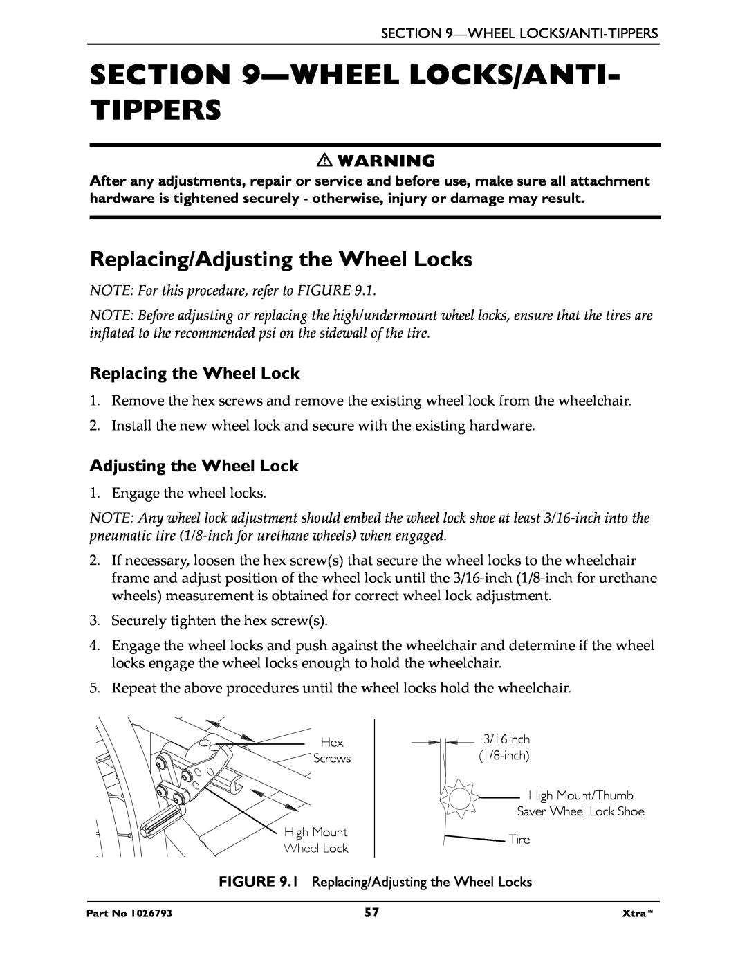 Invacare 1026793 Wheel Locks/Anti- Tippers, Replacing/Adjusting the Wheel Locks, NOTE For this procedure, refer to FIGURE 