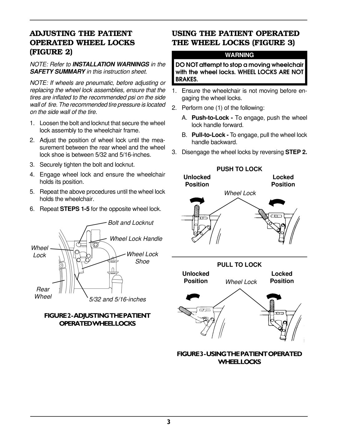 Invacare 1034177 Adjusting the Patient Operated Wheel Locks Figure, Using the Patient Operated the Wheel Locks Figure 
