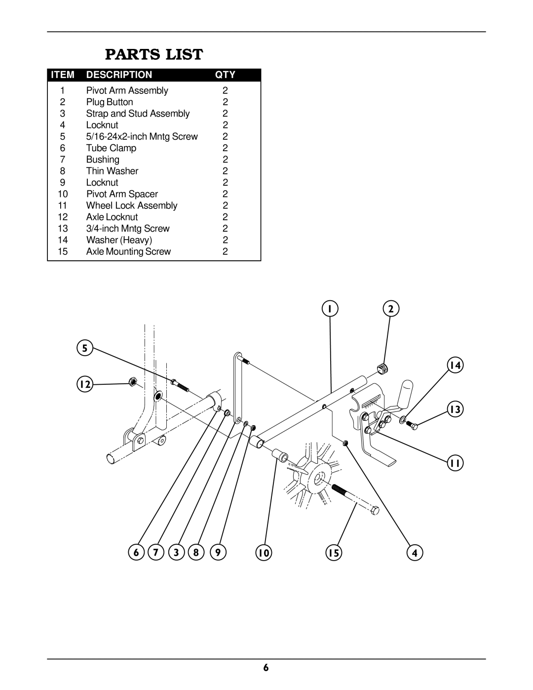 Invacare 1034177 operating instructions Parts List 