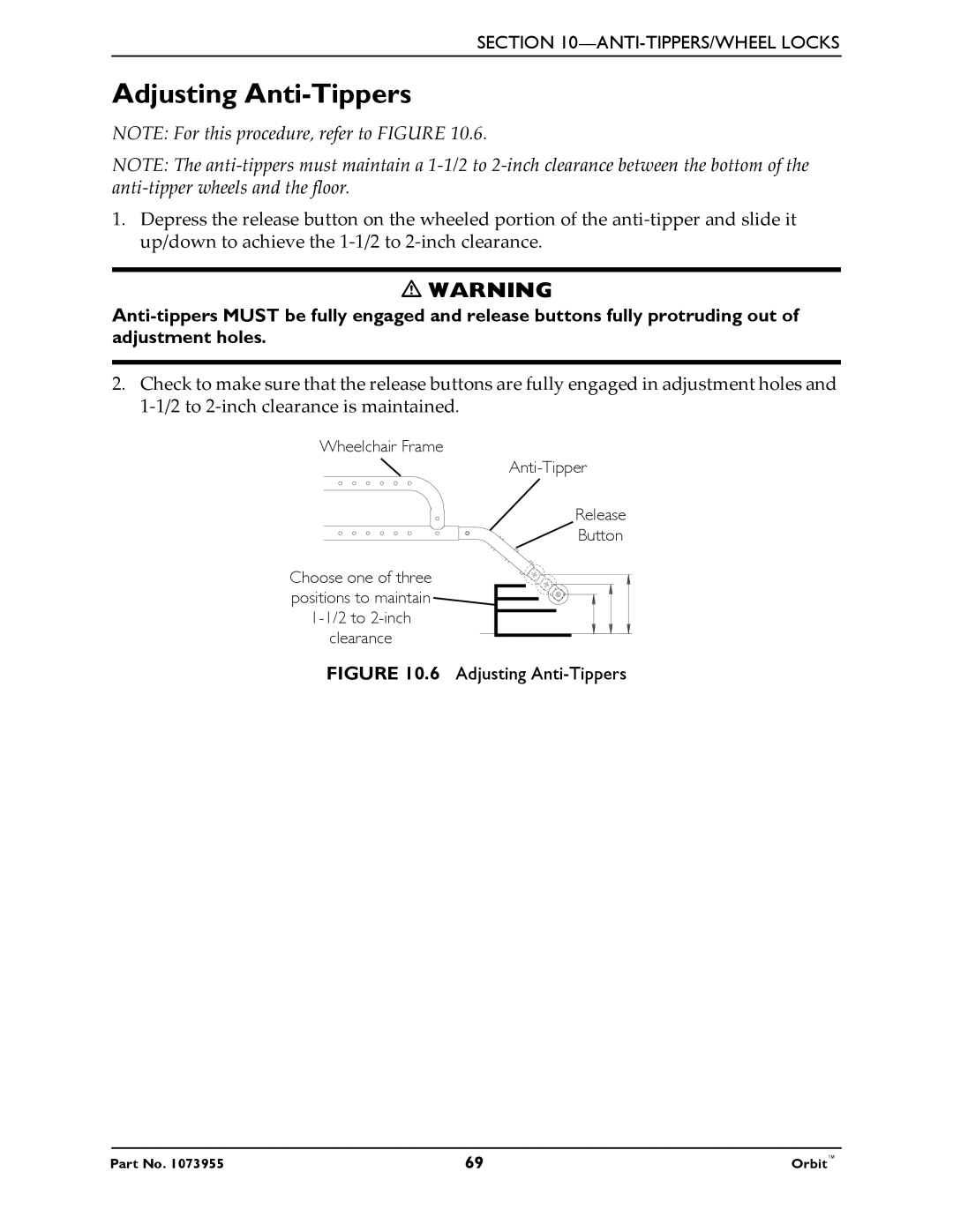 Invacare 1073955 manual Adjusting Anti-Tippers 