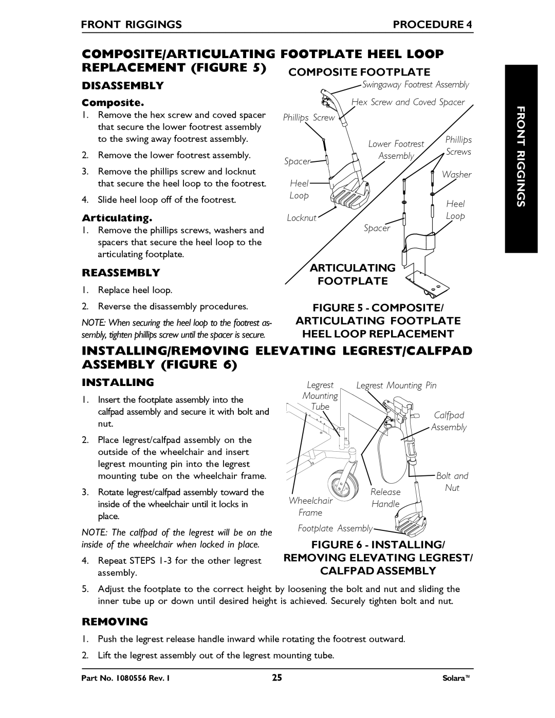 Invacare 1080556 manual COMPOSITE/ARTICULATING Footplate Heel Loop, Replacement Figure 