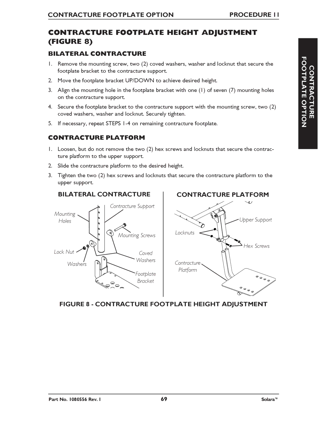 Invacare 1080556 manual Contracture Footplate Height Adjustment Figure, Bilateral Contracture 