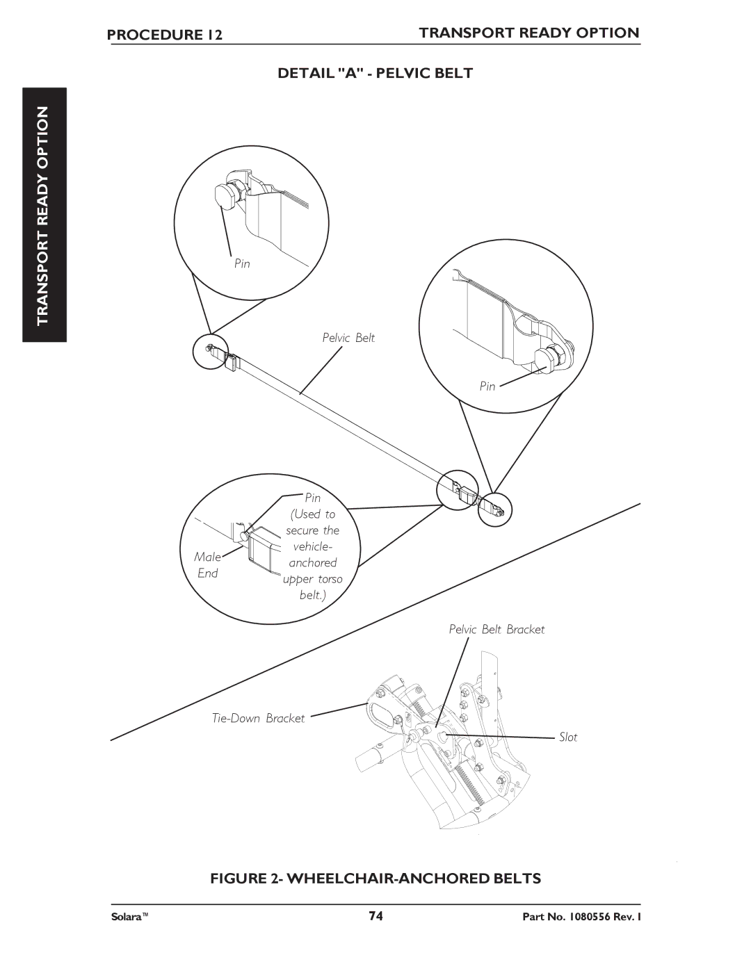 Invacare 1080556 manual Procedure Transport Ready Option Detail a Pelvic Belt, WHEELCHAIR-ANCHORED Belts 