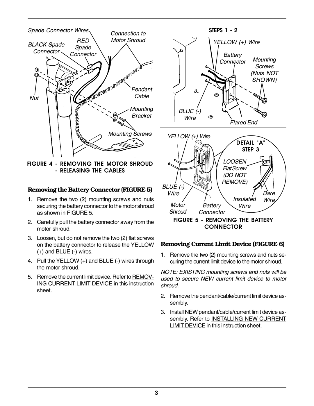 Invacare 1085144 operating instructions Removing the Battery Connector Figure, Removing Current Limit Device Figure 