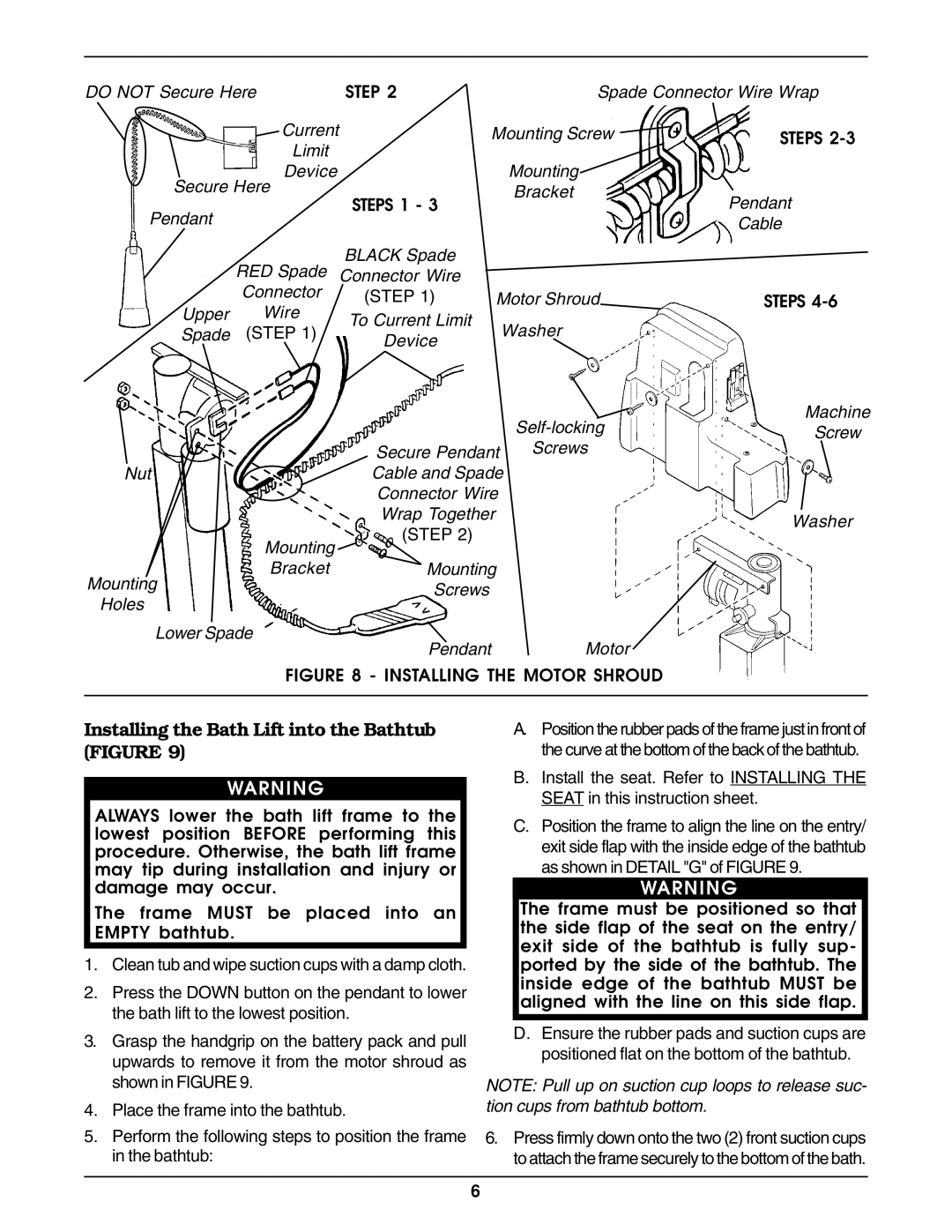 Invacare 1085144 operating instructions Installing the Bath Lift into the Bathtub Figure, Steps 