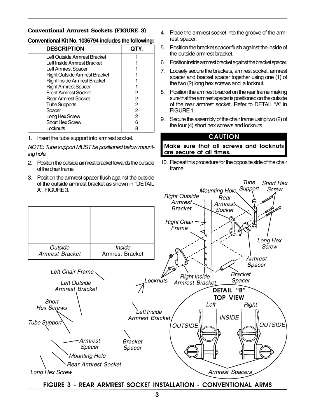 Invacare 1036793, 1094952, 1094953, 1036794 operating instructions Detail, TOP View 