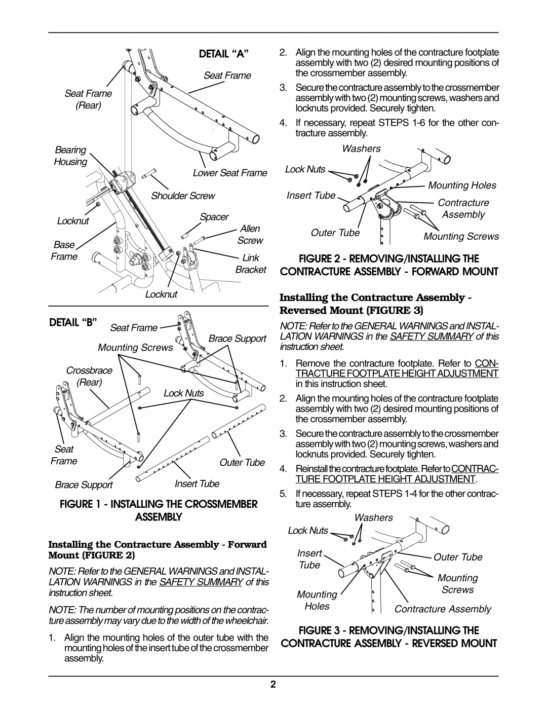 Invacare 1095346, 1095341, 1095343, 1095344, 1095340 Detail a, Installing the Contracture Assembly Reversed Mount Figure 