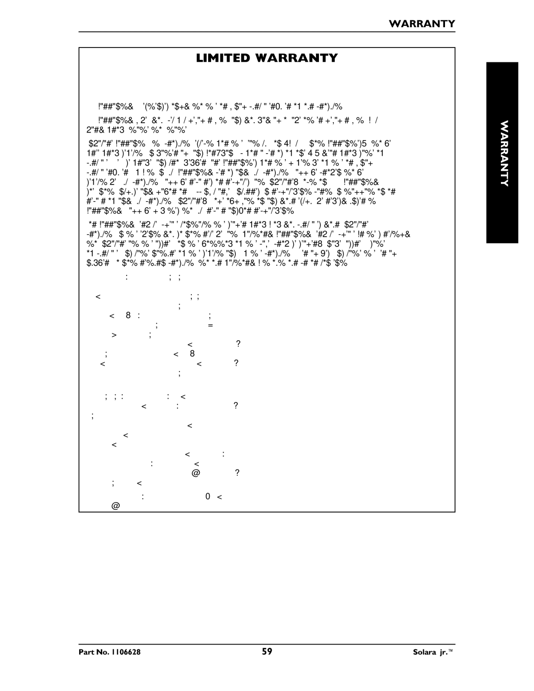 Invacare 1106628 manual Limited Warranty 