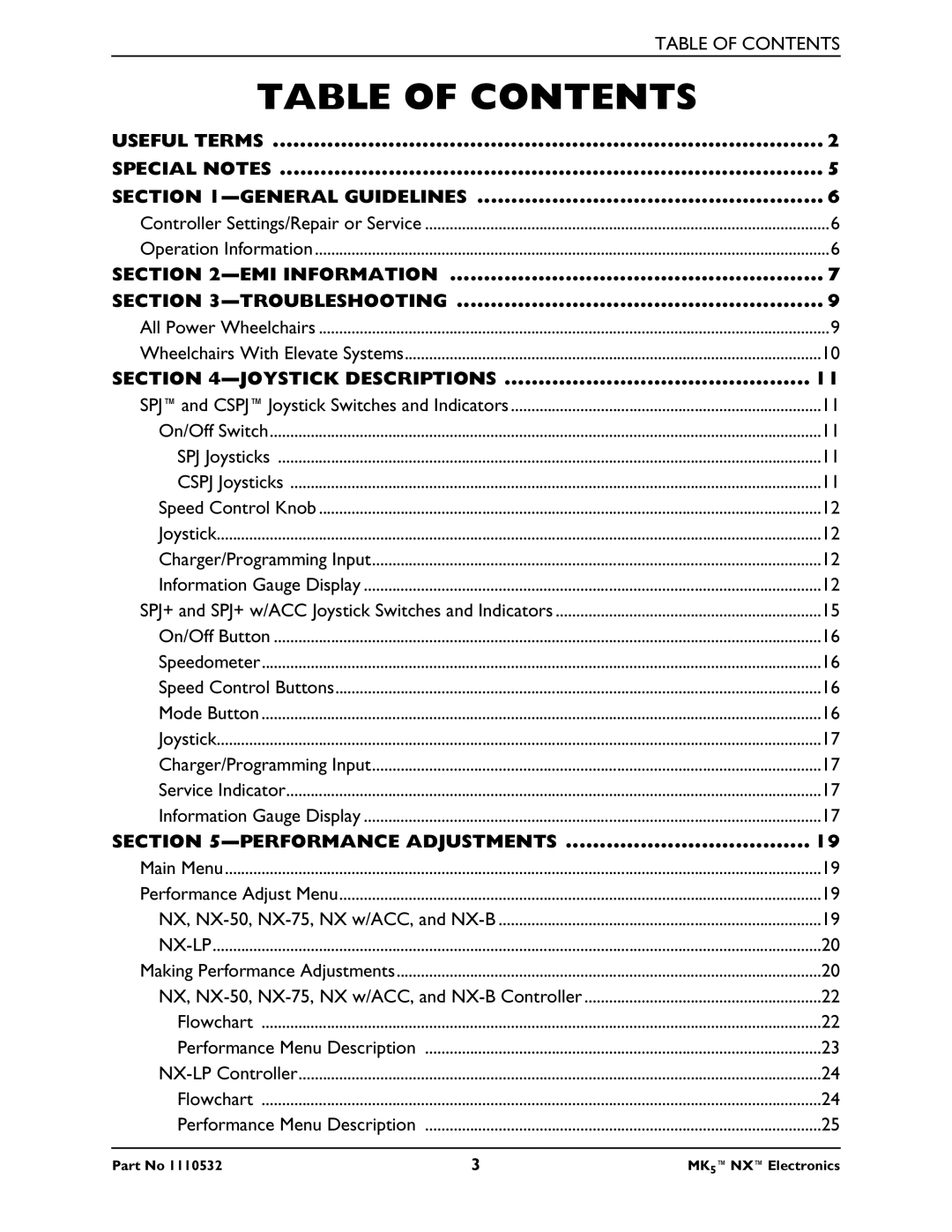 Invacare 1110532 service manual Table of Contents 