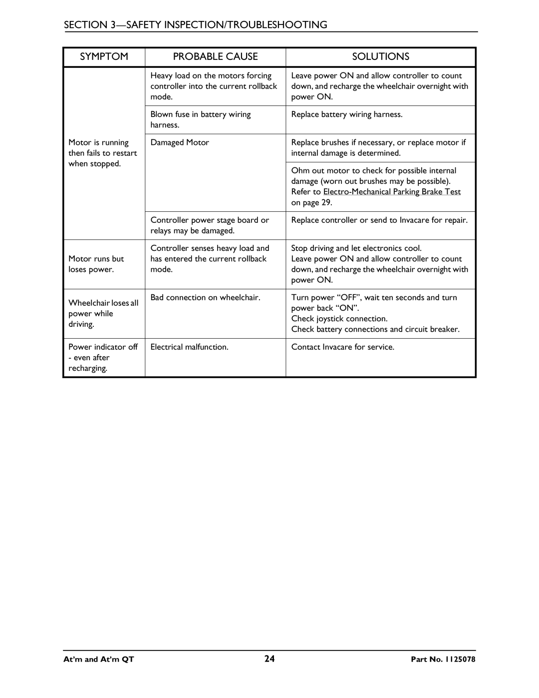 Invacare 1125078 service manual Down, and recharge the wheelchair overnight with 